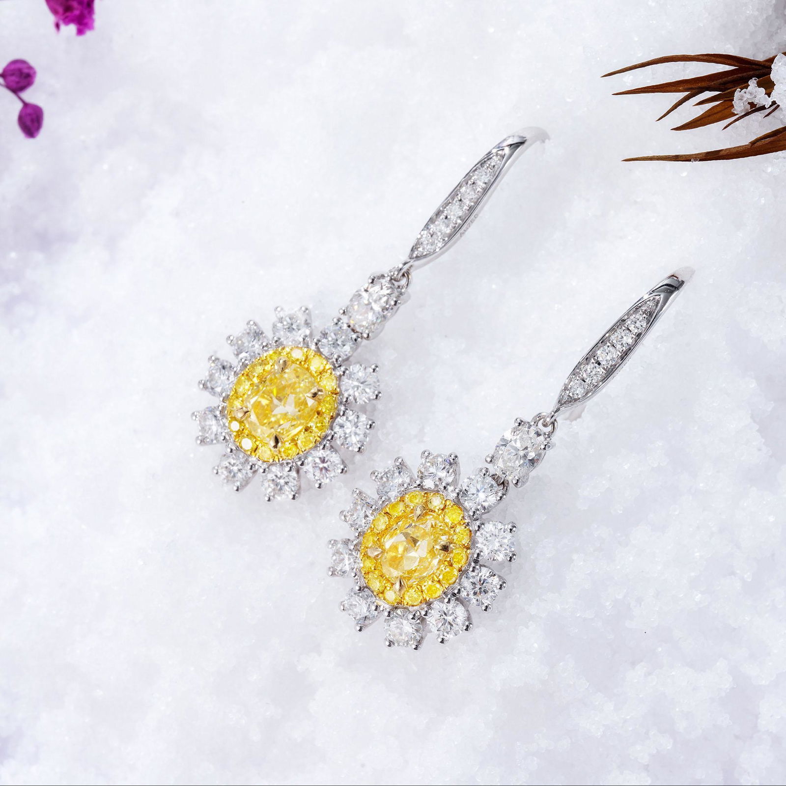 14K White Gold 2.53 CTW Yellow Diamond Earrings (1 of 5)