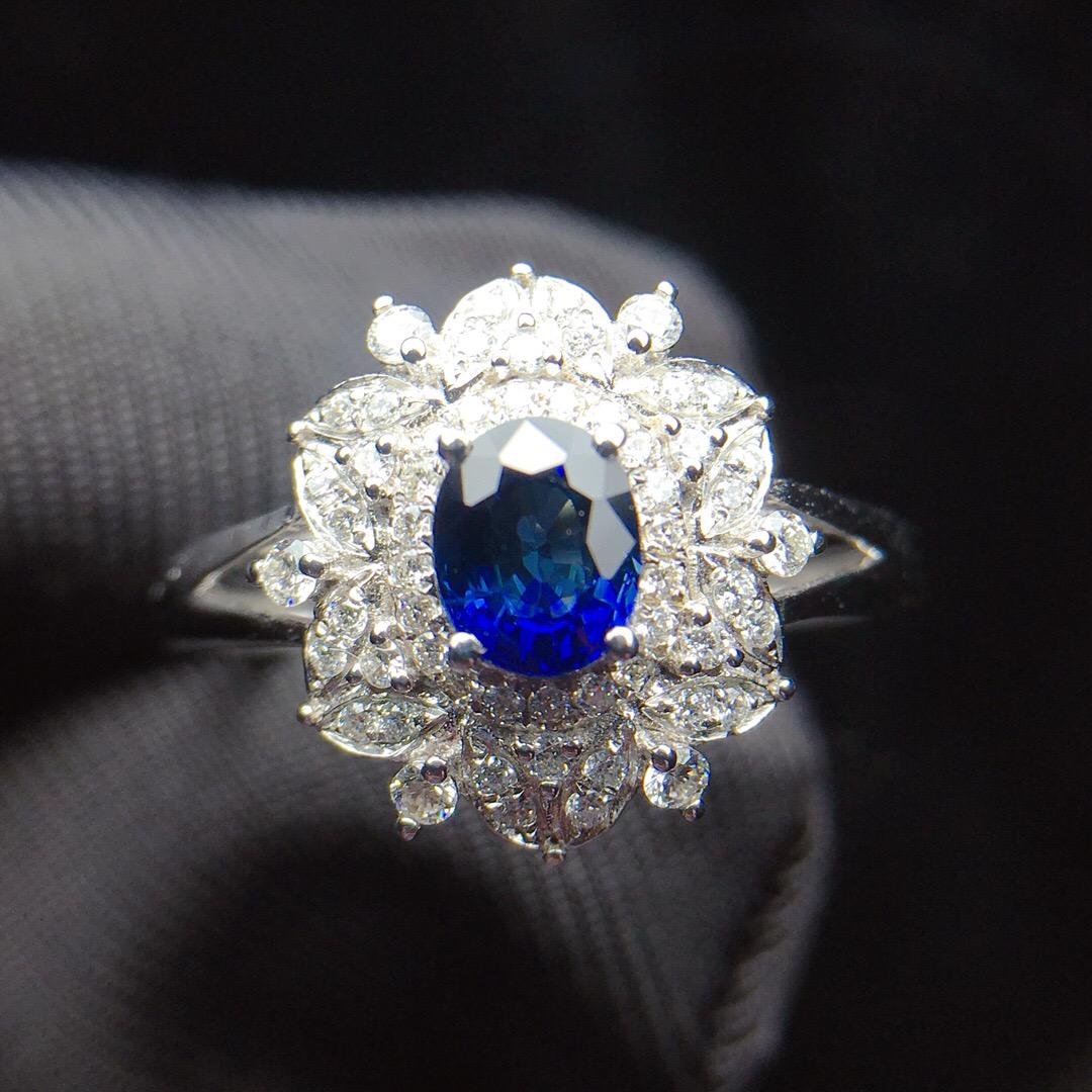 14K White Gold 0.65 CT Sapphire & Diamond Ring (1 of 7)