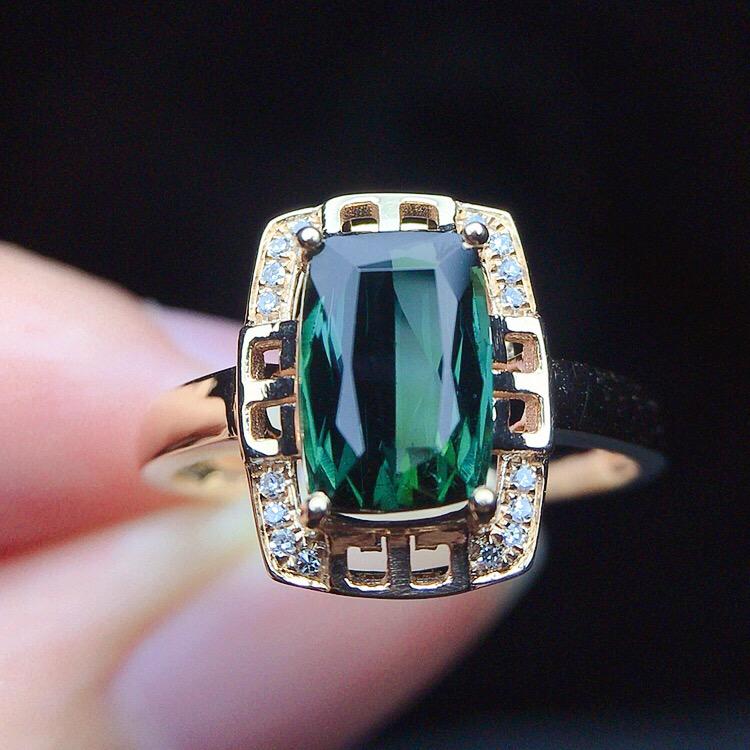 14K Rose Gold 1.65 CT Tourmaline & Diamond Ring: Ref:2022828658 Gold Content:14K Rose Gold For people:Women Total Item Weight:2.27grams Ring Size:7.25US Main Stone:Tourmaline Number of stones:1 Shape:Cushion Carat Total Wt:1.65ct Color:Green Cut Gr