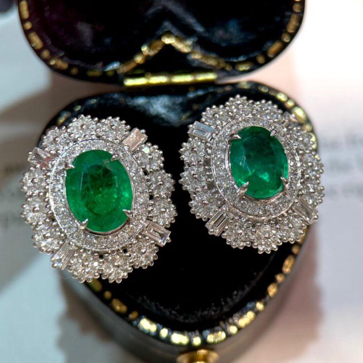 14K White Gold 3.65 CTW Emerald & Diamond Earrings (1 of 5)