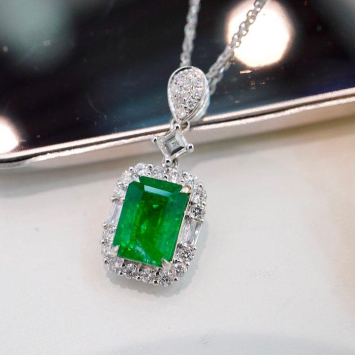 14K White Gold 1.17 CT Emerald & Diamond Pendant (1 of 8)