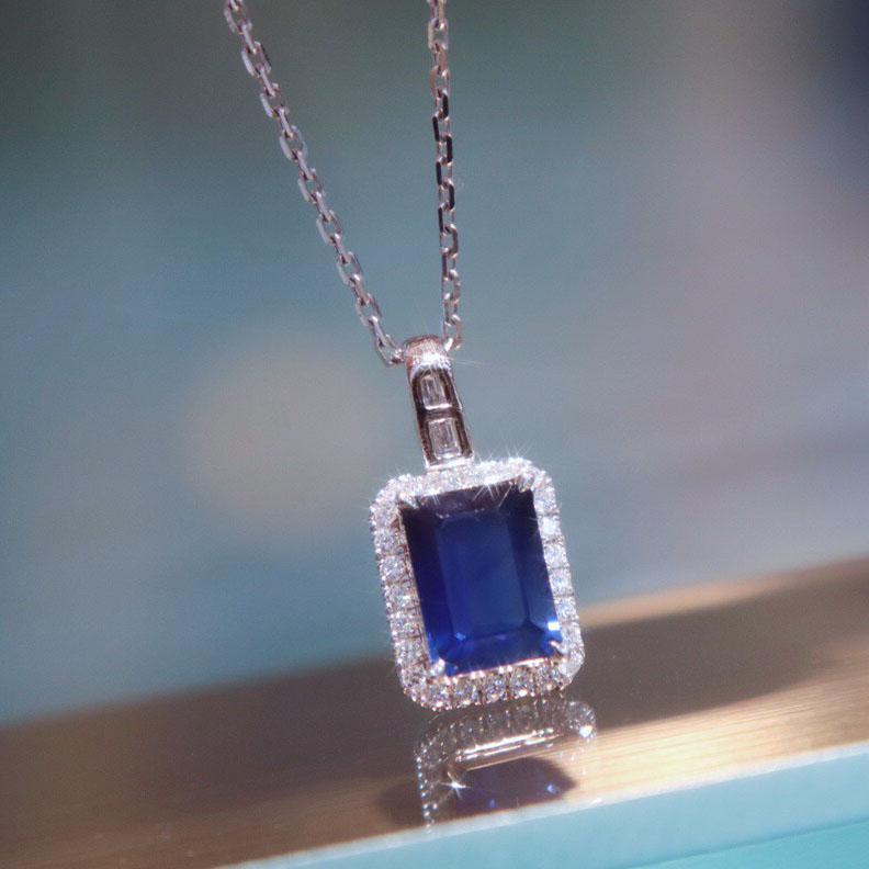 14K White Gold 1.35 CT Sapphire & Diamond Necklace (1 of 7)