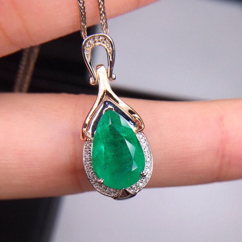 14K White Gold 2.33 CT Emerald & Diamond Pendant (1 of 8)