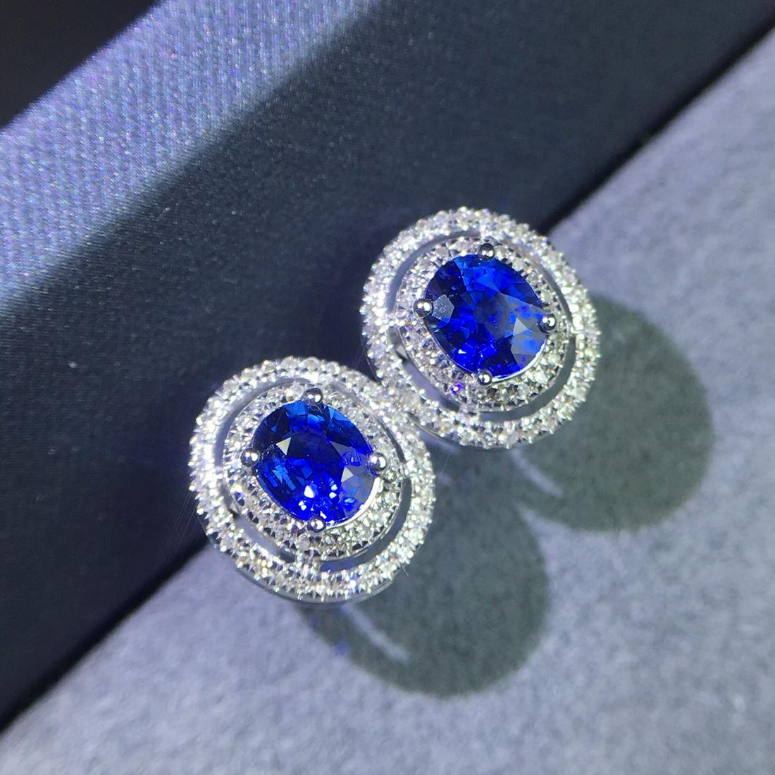14K White Gold 0.85 CT Sapphire & Diamond Earrings (1 of 7)