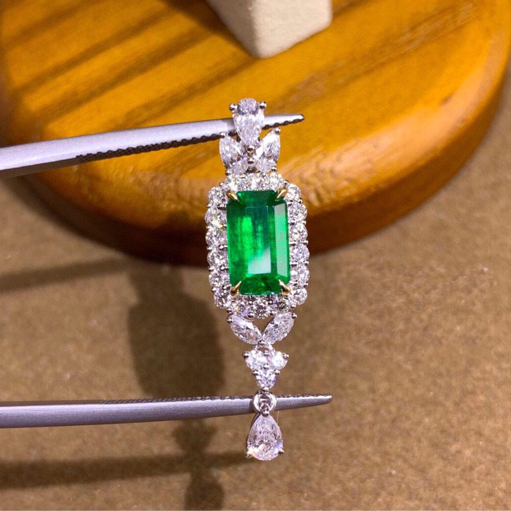 14K White Gold 2.31 CTW Emerald & Diamond Pendant (1 of 8)