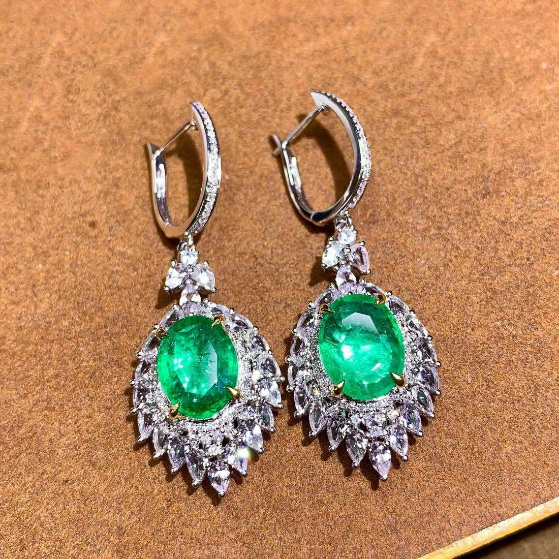 14K White Gold 4.36 CTW Emerald & Diamond Earrings (1 of 9)