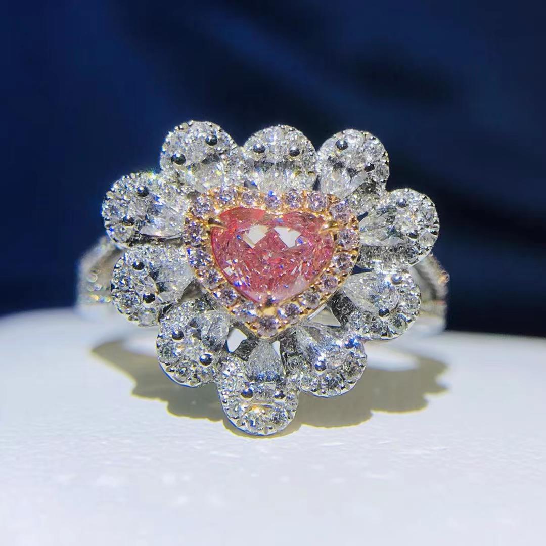 14K White Gold 1.24 CTW Natural Pink Diamond Ring with GIA Certificate: Ref:2022903028 Gold Content:14K White Gold For people:Women Ring Size:7.25US Main Gemstone:Pink Diamond Number of Gemstone:1 Shape:Heart Carat Weight:0.5ct Color: Light Pinkish Brown Cut Grade:G