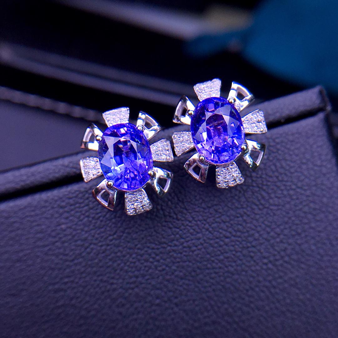 14K White Gold 4.8 CT Tanzanite & Diamond Earrings (1 of 7)