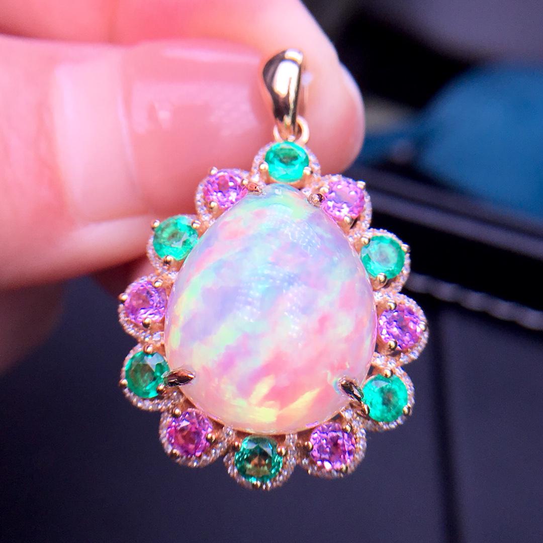 14K Rose Gold 11.7 CT Opal & Diamond Pendant (1 of 9)