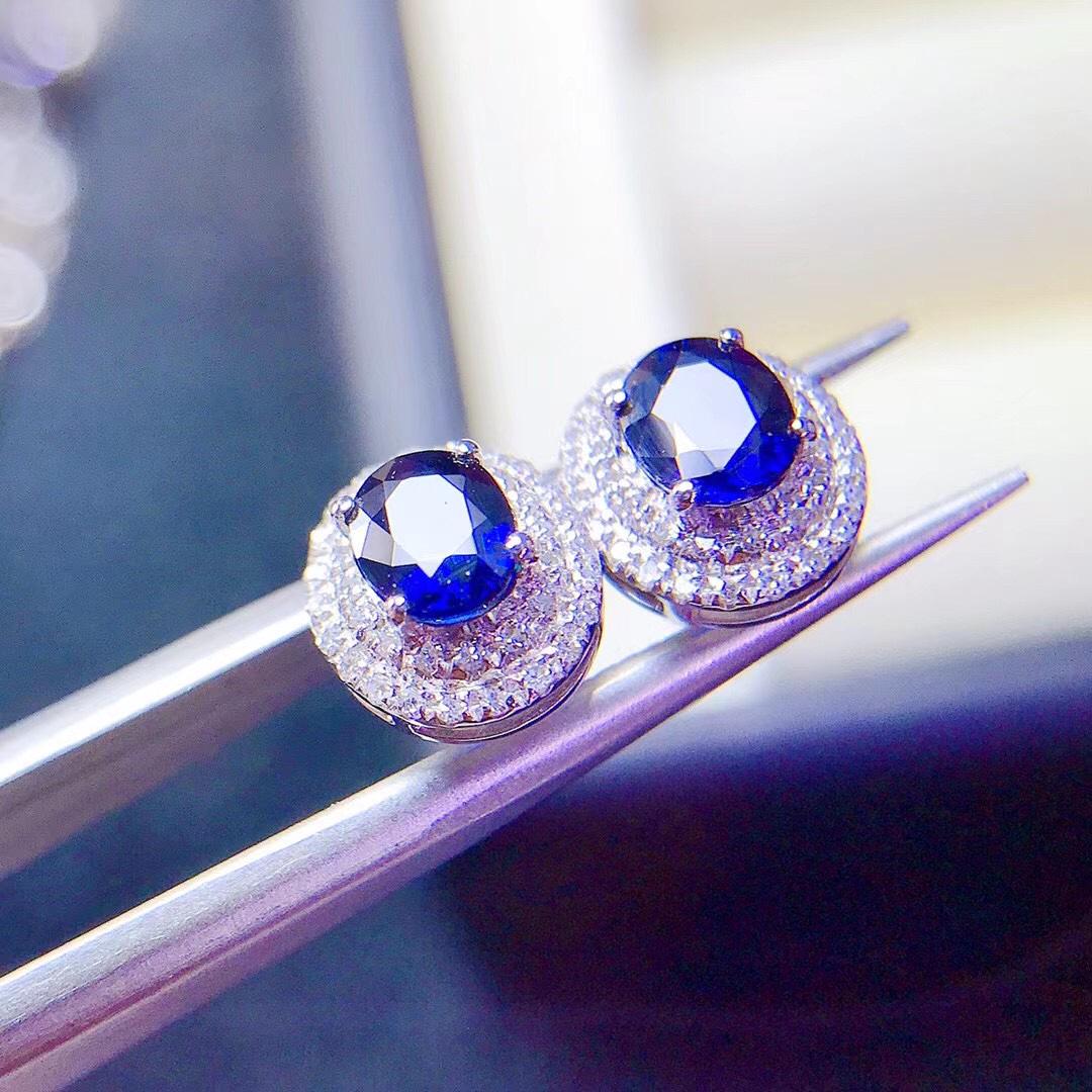 14K White Gold 1.46 CT Sapphire & Diamond Earrings (1 of 6)