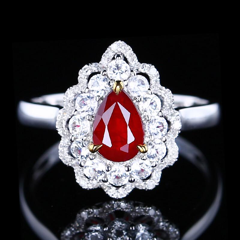 14K White Gold 1CT Natural Ruby & Diamond Ring with Certificate (1 of 9)