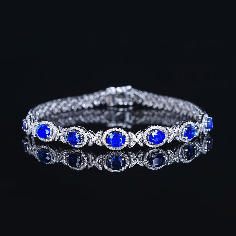 14K White Gold 2.79 CTW Natural Sapphire & Diamond Bracelet with Certificate (1 of 6)