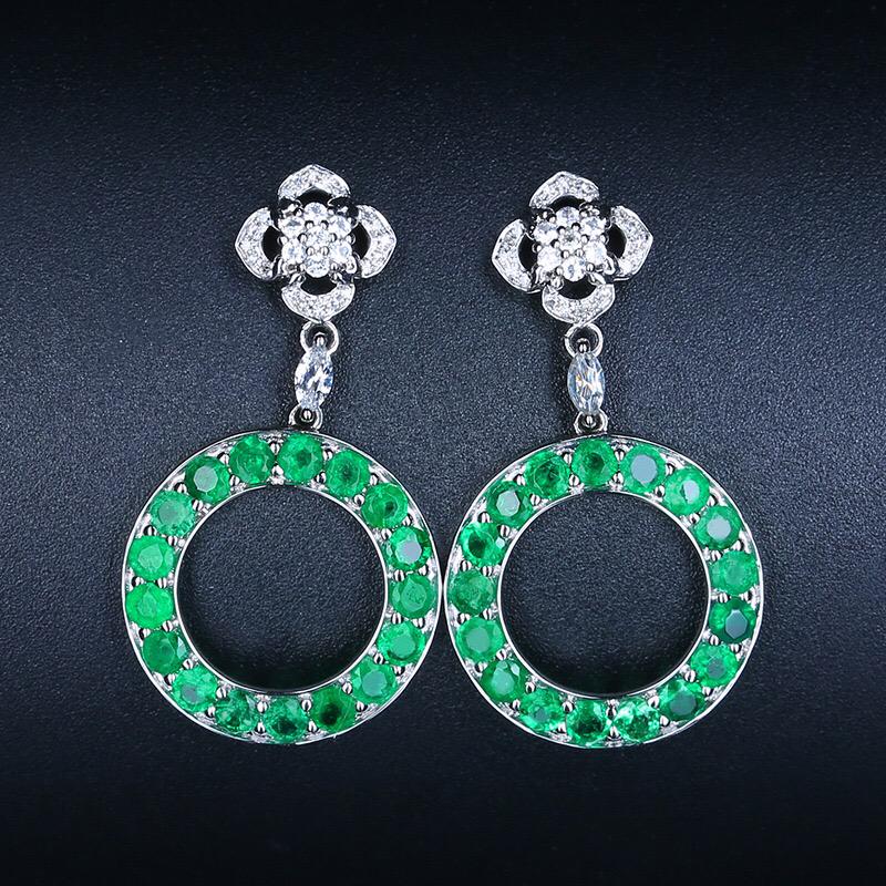 14K White Gold 2.43 CTW Natural Emerald & Diamond Earrings with Certificate (1 of 8)