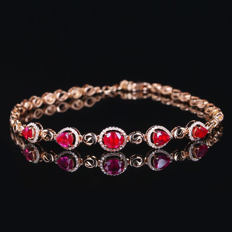 14K Rose Gold 1.4 CTW Natural Ruby & Diamond Bracelet with Certificate (1 of 6)