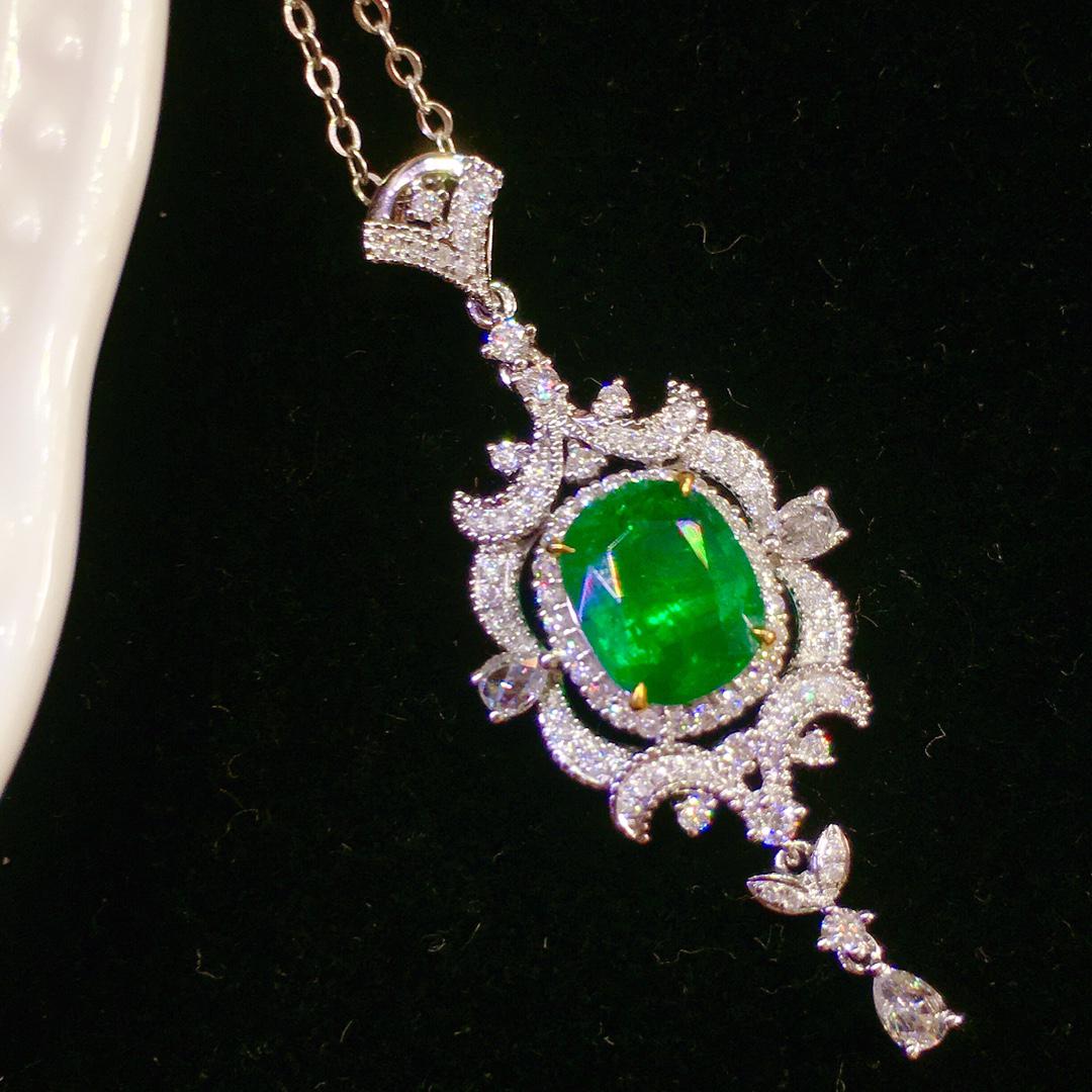14K White Gold 2.591 CTW Emerald & Diamond Pendant (1 of 8)