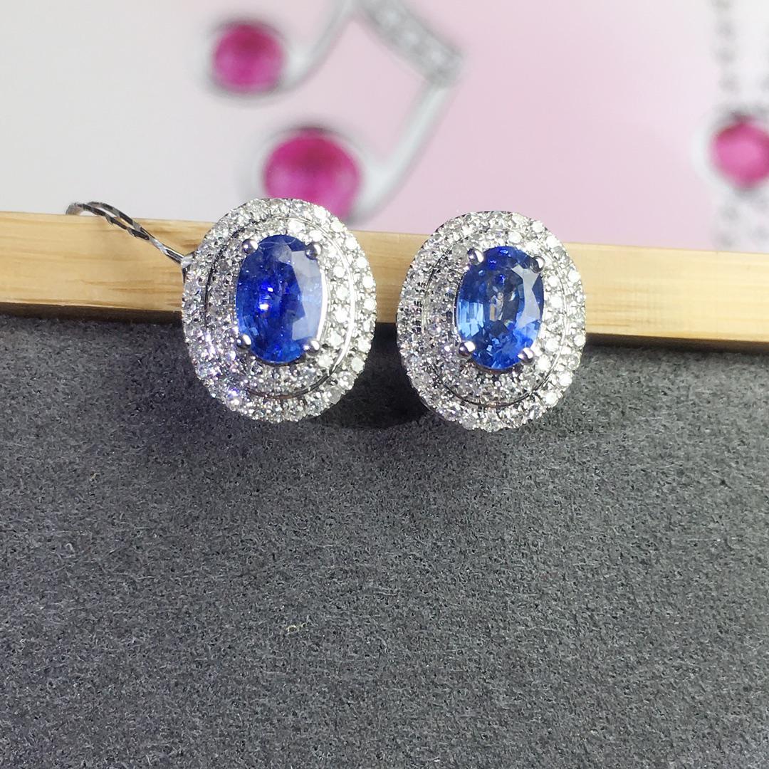 14K White Gold 1.21 CT Sapphire & Diamond Earrings (1 of 6)
