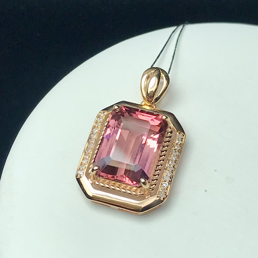 14K Yellow Gold 4.6 CT Tourmaline & Diamond Pendant (1 of 8)