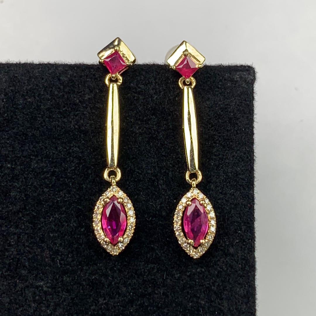 14K Yellow Gold 0.65 CT Ruby & Ruby Earrings (1 of 8)