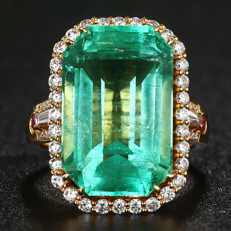 14K Yellow Gold 15.6 CTW Emerald & Diamond Ring (1 of 12)