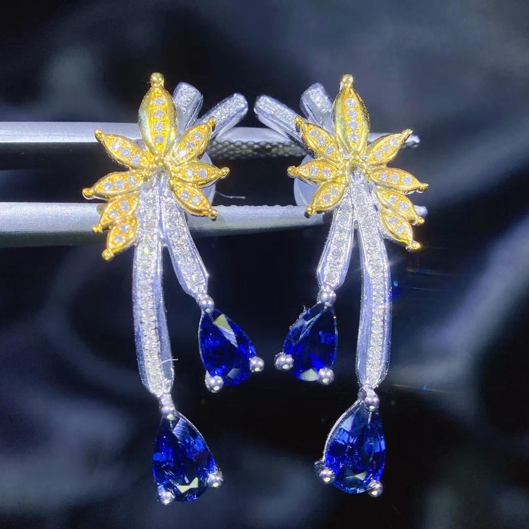 14K White Gold 2 CT Sapphire & Diamond Earrings (1 of 7)