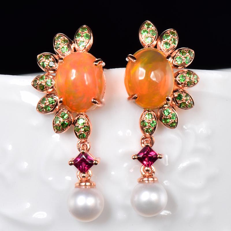 14K Yellow Gold 2.48 CT Opal & Ruby Earrings (1 of 9)