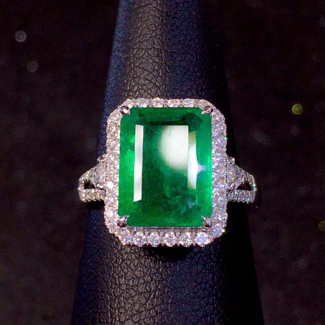 14K White Gold 4.7 CT Natural Emerald & Diamond Ring with Certificate (1 of 7)