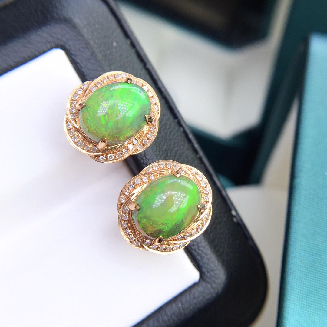 14K Rose Gold 3.5 CT Opal & Diamond Earrings (1 of 7)