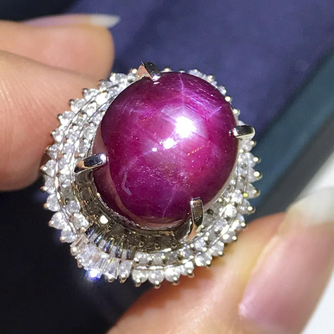 14K White Gold 13.84 CTW Star Ruby & Diamond Ring (1 of 6)