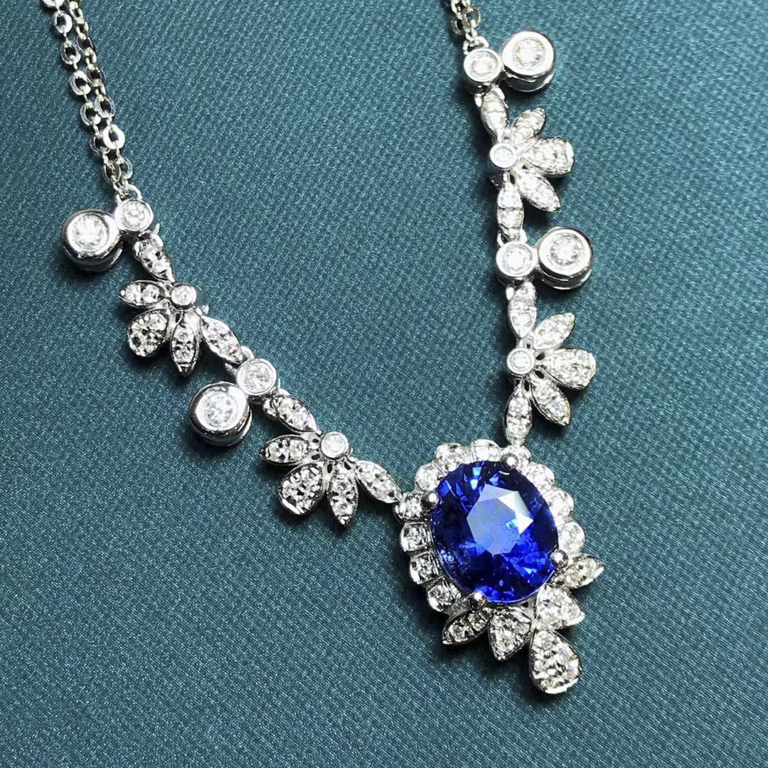 14K White Gold 3.19 CTW Sapphire & Diamond Necklace (1 of 6)