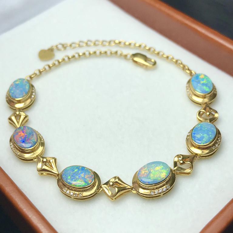 14K Yellow Gold 6.8 CT Opal & Diamond Bracelet (1 of 5)