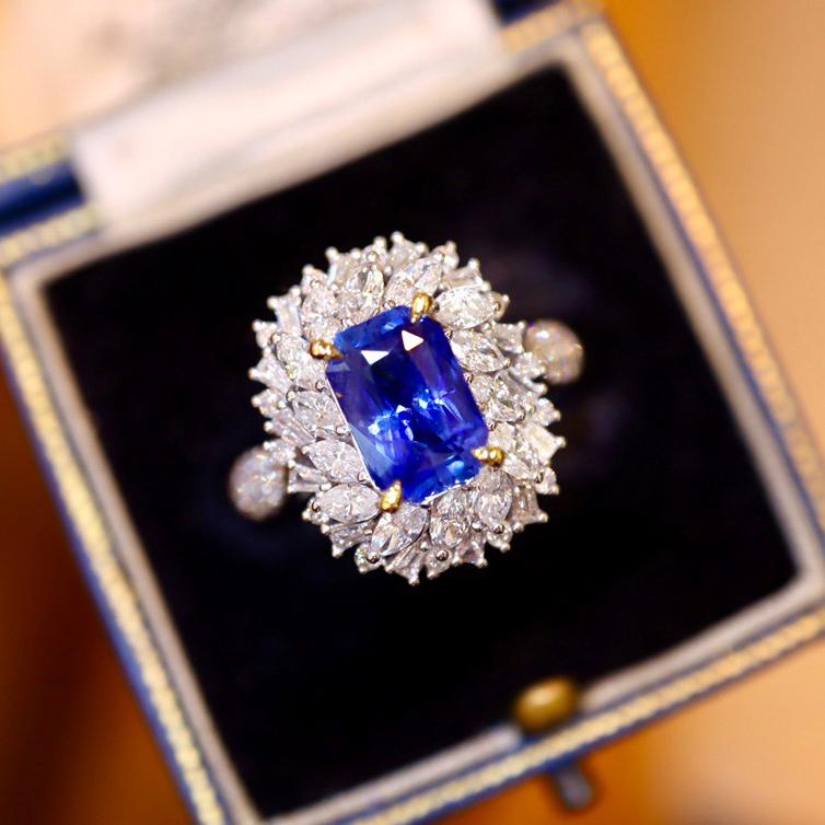 14K White Gold 3.23 CTW Natural Sapphire & Diamond Ring with Certificate (1 of 7)