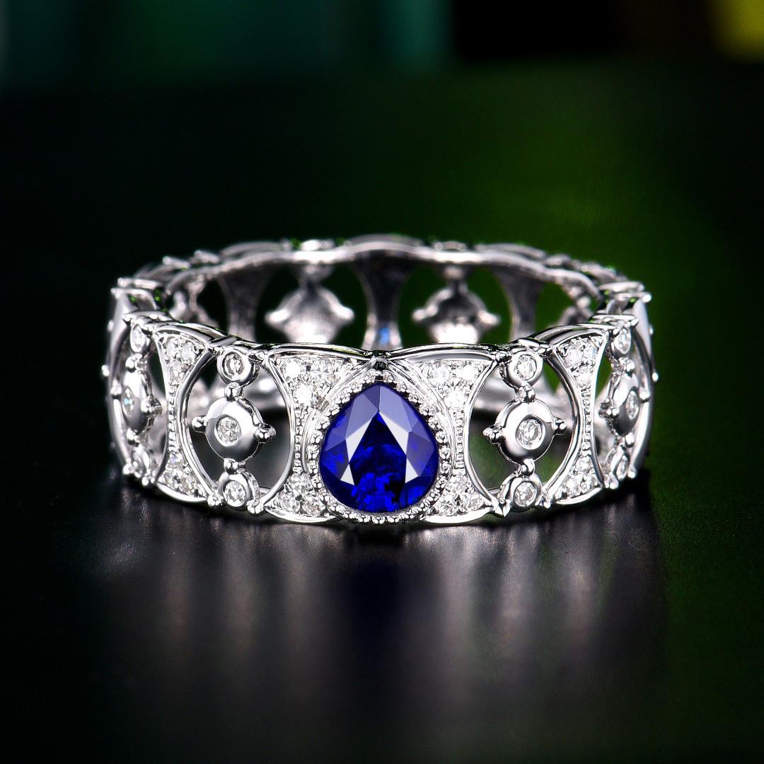 14K White Gold 0.82 CTW Natural Sapphire & Diamond Ring with Certificate (1 of 3)