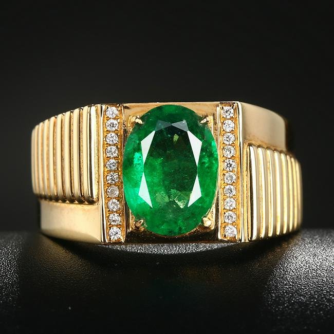14K Yellow Gold 2.36 CTW Vivid Green Emerald & Diamond Ring (1 of 9)