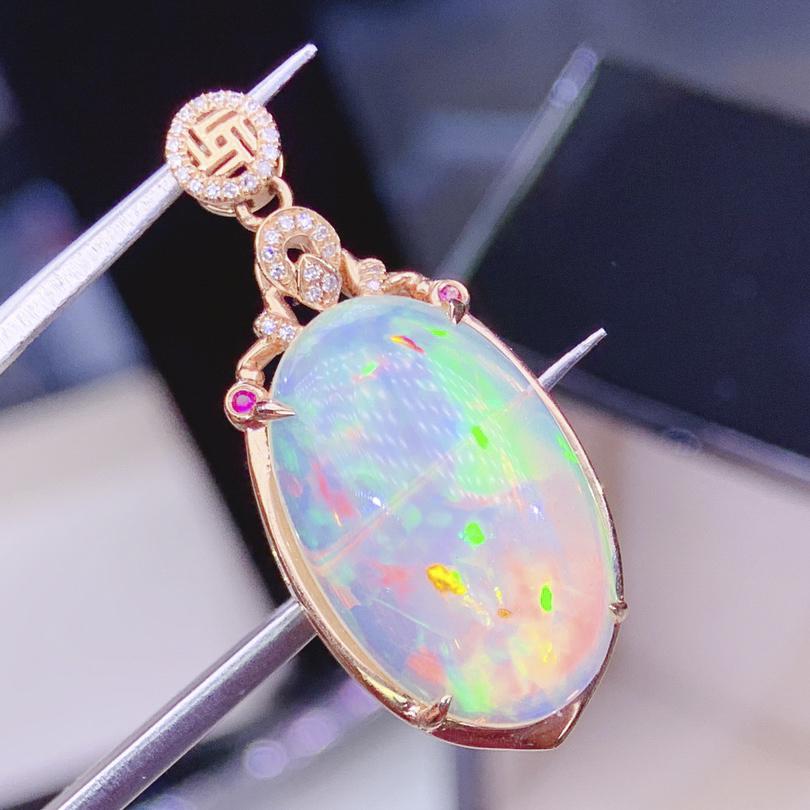 14K Rose Gold 6.2 CT Opal & Diamond Pendant (1 of 7)
