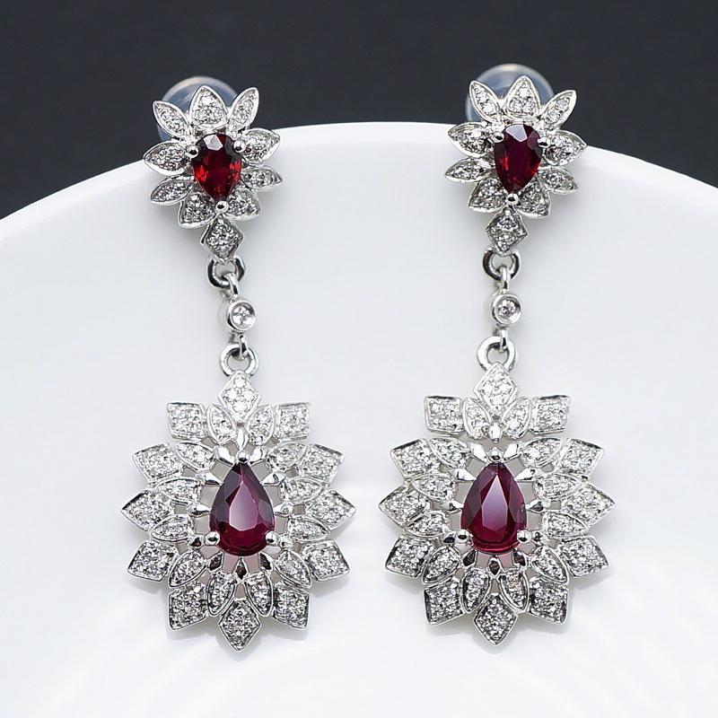 14K White Gold 4.3 CT Ruby & Diamond Earrings (1 of 5)
