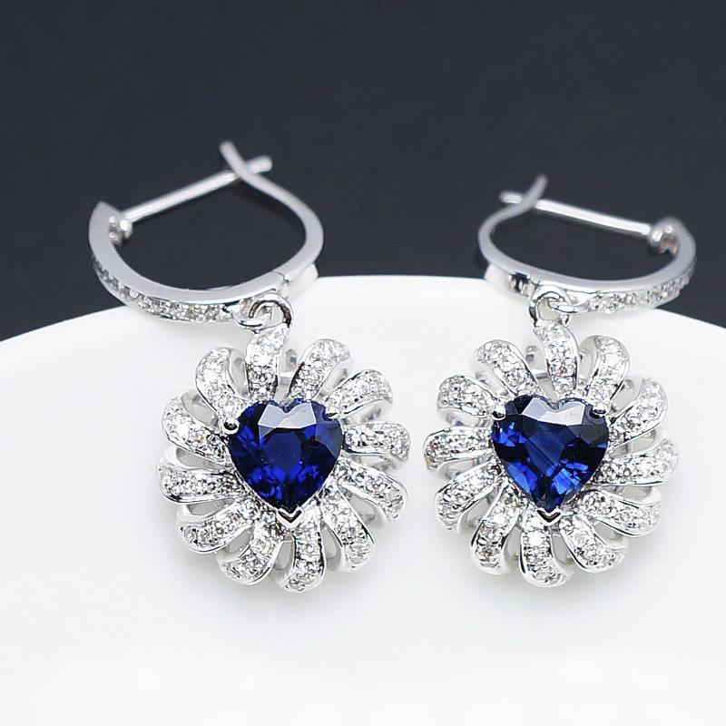 14K White Gold 1.7 CT Sapphire & Diamond Earrings (1 of 5)