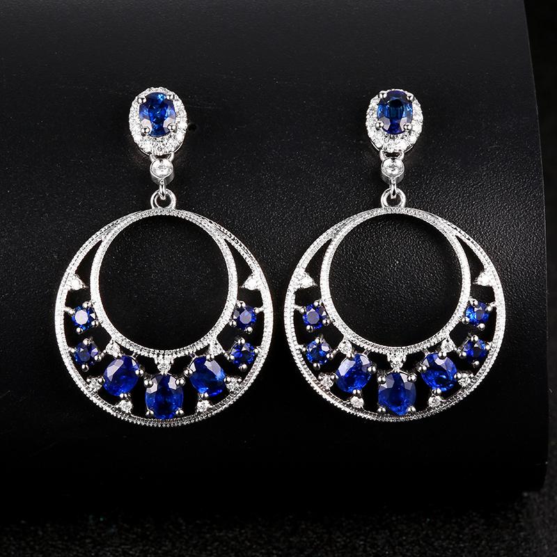 High-End 14K Gold 3.03 CTW Natural Vivid Blue Sapphire & Diamond Earrings with Certificate (1 of 5)