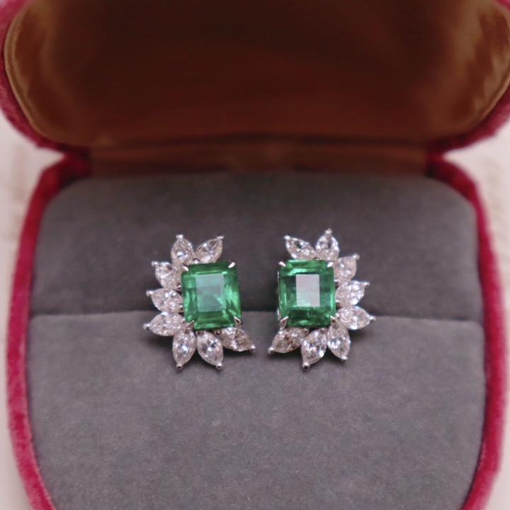 14K White Gold 4.92 CTW Emerald & Diamond Earrings (1 of 6)