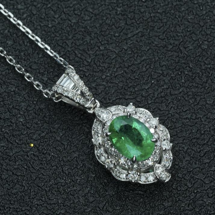 14K White Gold 1.492 CTW Vivid Green Emerald & Diamond Pendant (1 of 10)