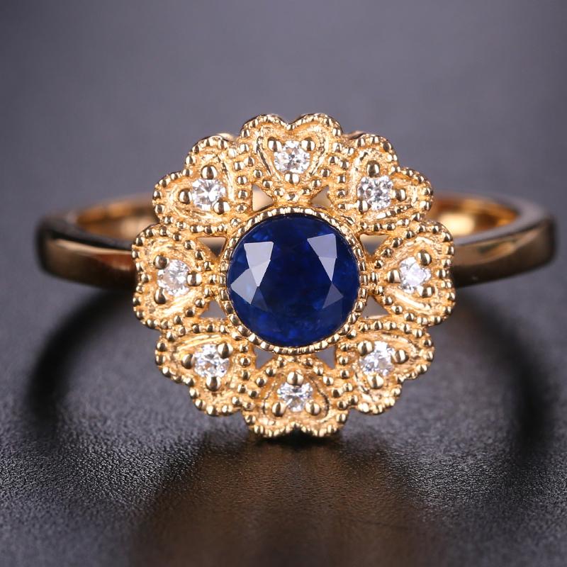High-End 14K Gold 0.67 CTW Natural Vivid Blue Sapphire & Diamond Ring with Certificate: All pictures are real shot photography. You get what you see Ref:1219106 Gold Content:14K Rose Gold For people:Women Ring Size:7.25US Main Gemstone: Sapphire Number of Gemstone:1 Shape:Round Carat Wei