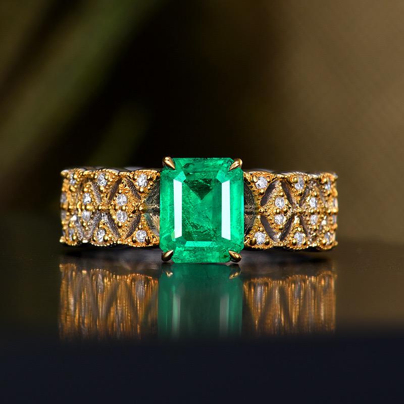 14K GOLD 1.52 CTW NATURAL VIVID GREEN EMERALD & DIAMOND RING WITH CERTIFICATE (1 of 2)