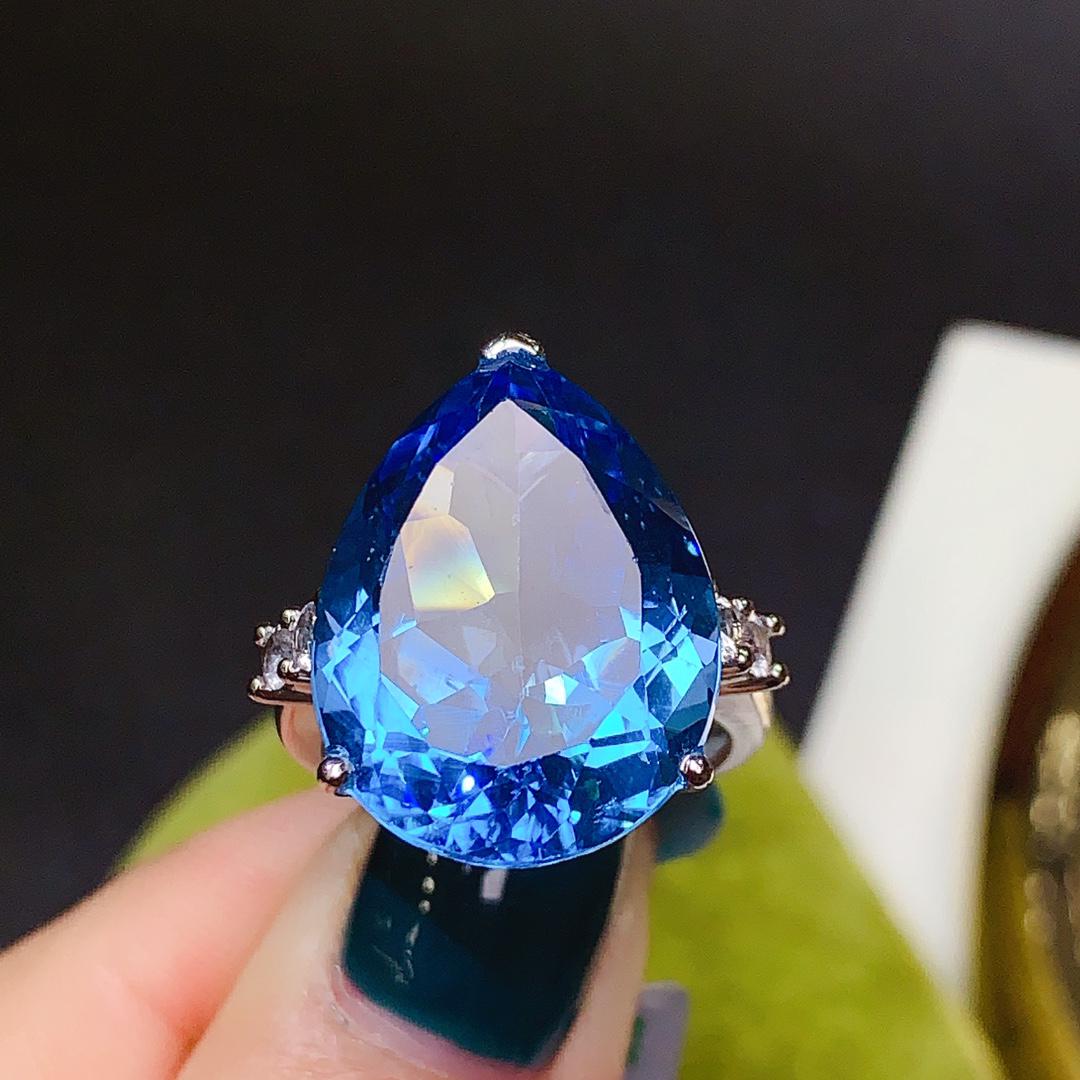 14K White Gold 20.7 CT Topaz & Diamond Ring (1 of 11)