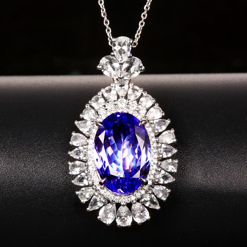 14K White Gold 6.84 CTW Tanzanite & Sapphire Pendant (1 of 10)
