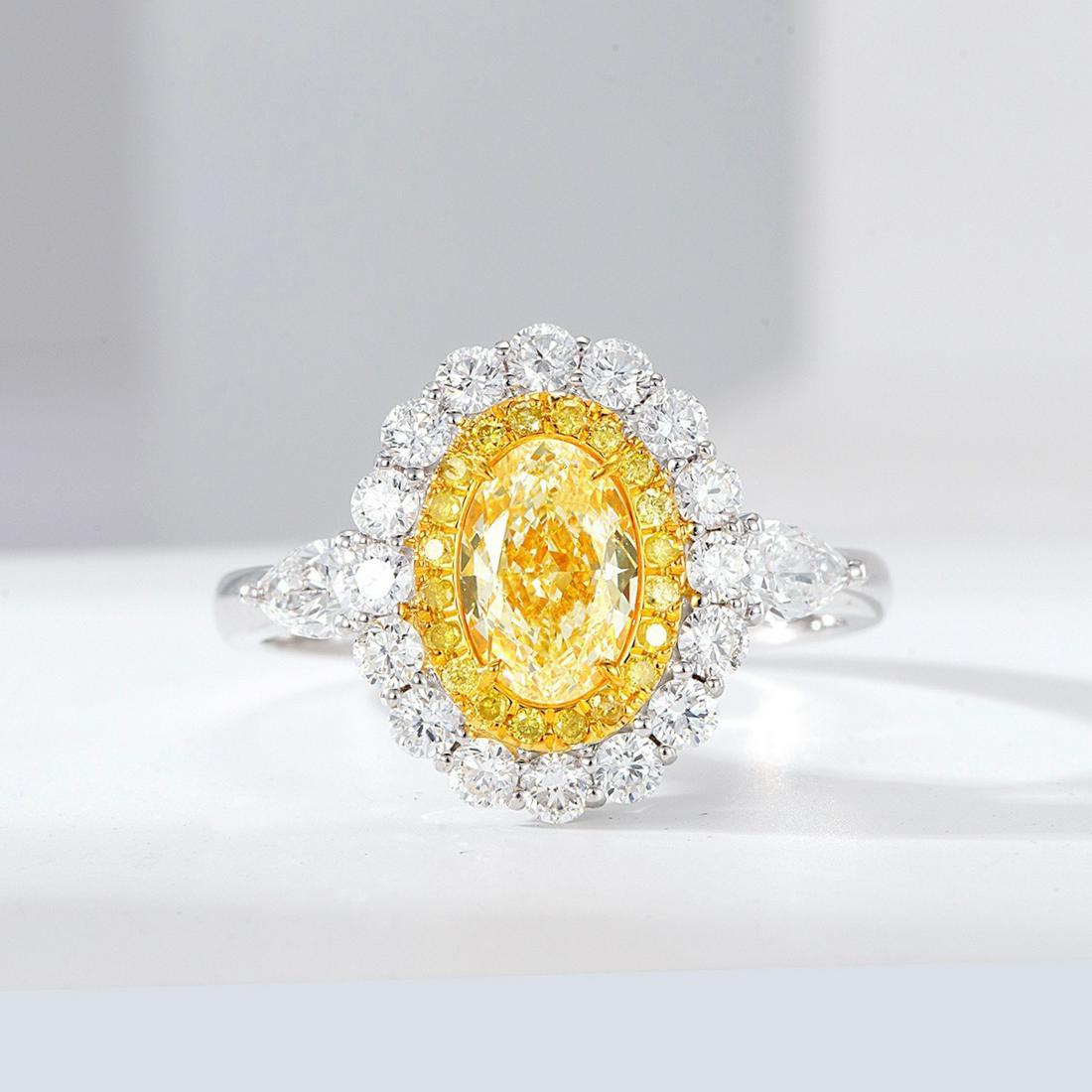 14K WHITE GOLD 1.99 CTW YELLOW DIAMOND & DIAMOND RING (1 of 7)