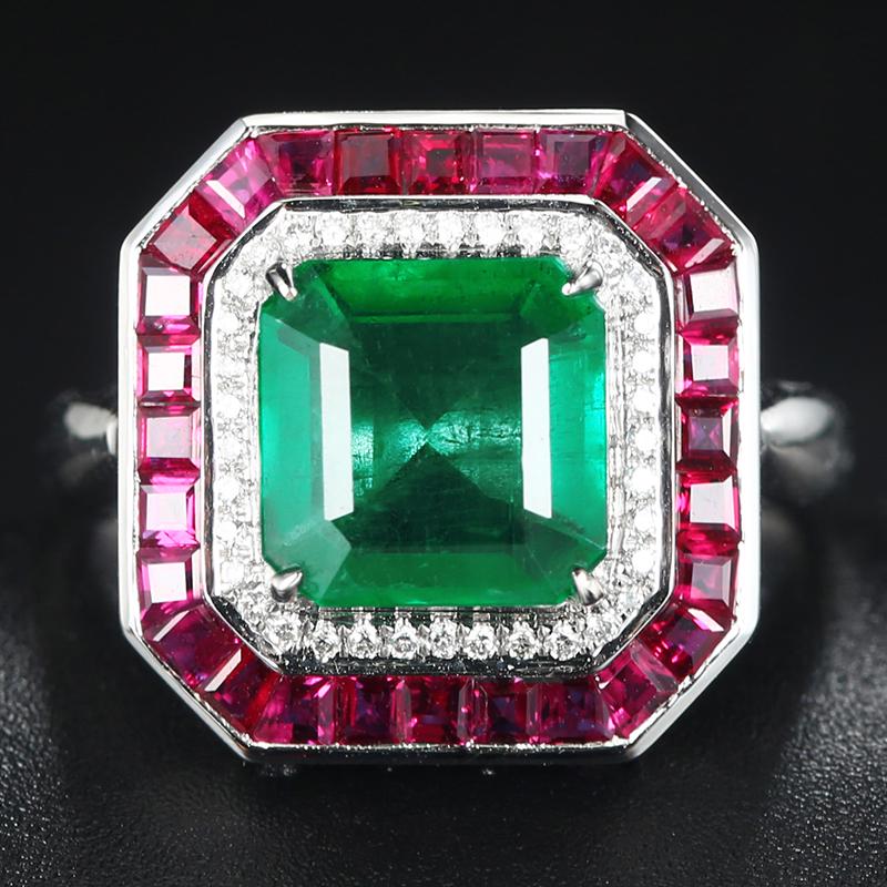 14K WHITE GOLD 2.48 CTW VIVID GREEN NATURAL EMERALD & DIAMOND RING (1 of 5)