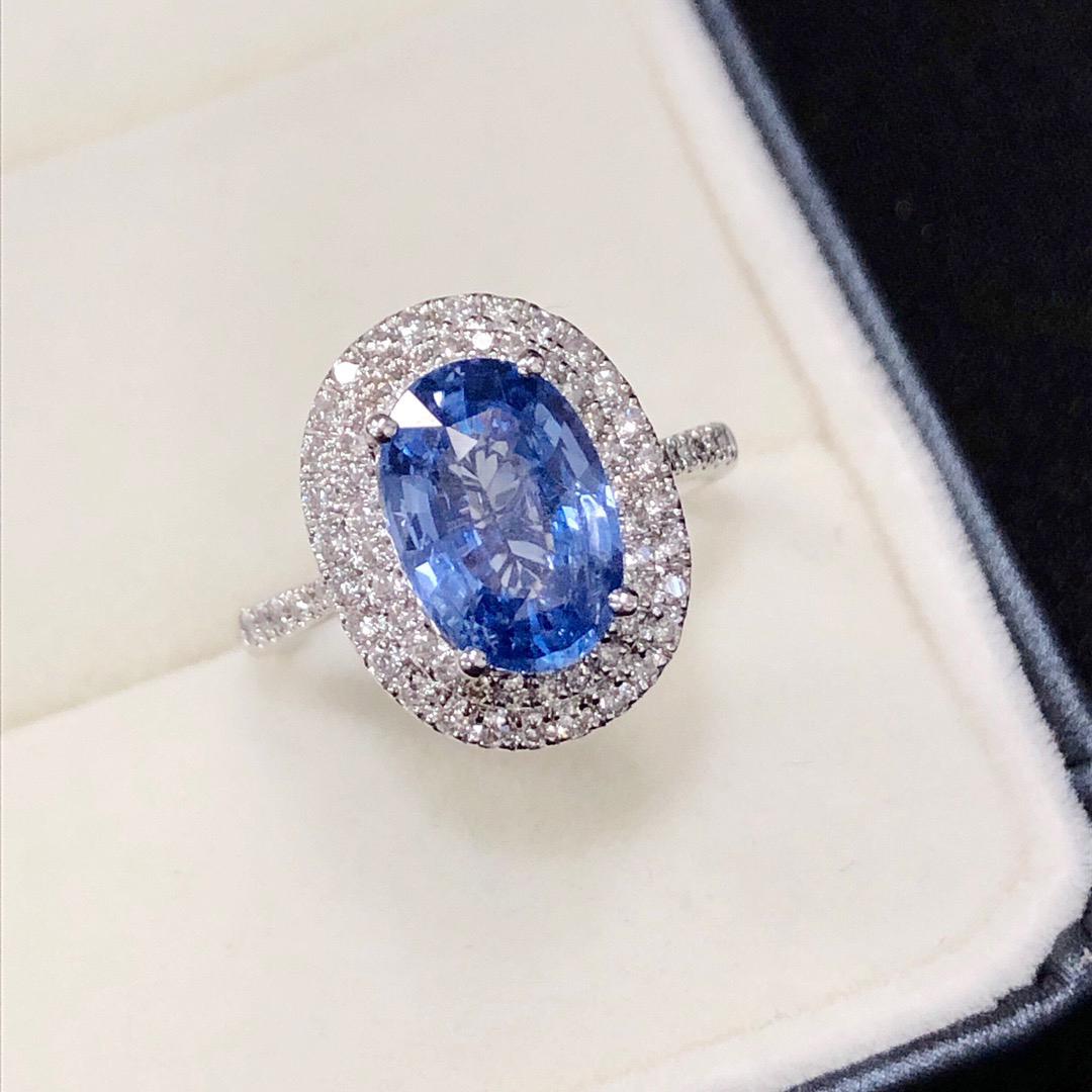 14K WHITE GOLD 3.09 CTW NATURAL SAPPHIRE & DIAMOND RING (1 of 6)