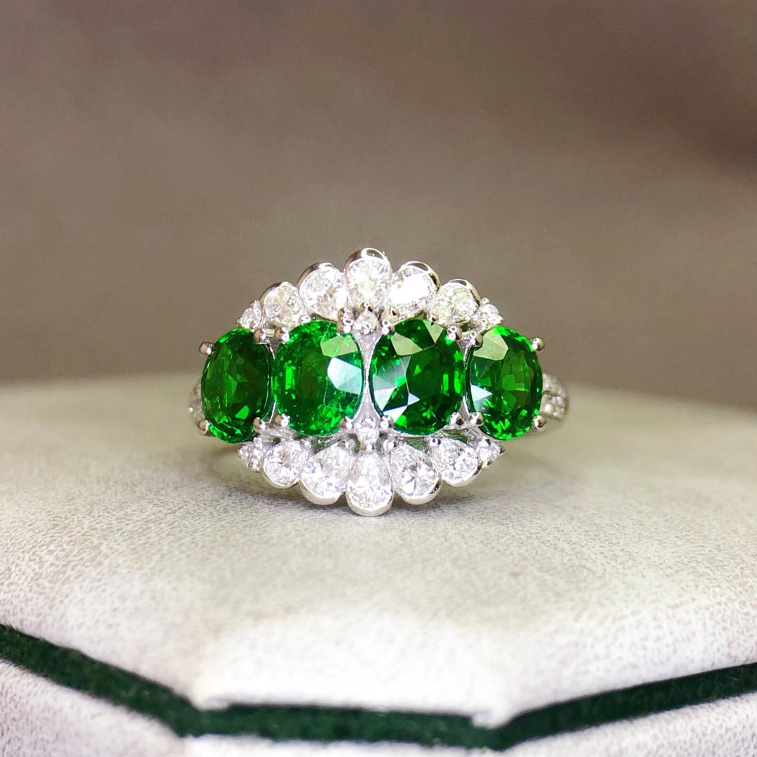 14K White Gold 3.32 CTW Tsavorite & Diamond Ring (1 of 8)