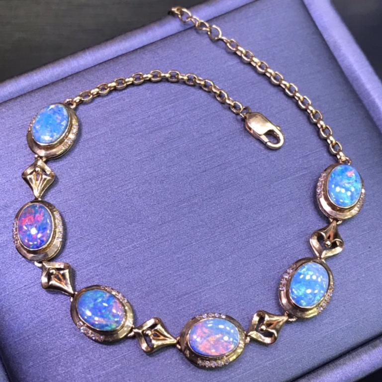 14K YELLOW GOLD 6.8 CT NATURAL OPAL & DIAMOND BRACELET (1 of 5)