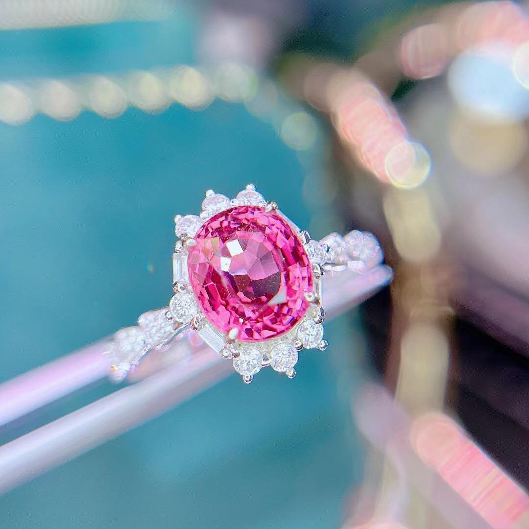 14K WHITE GOLD 2.41 CT VIVID RED NATURAL SPIEL & DIAMOND RING (1 of 7)