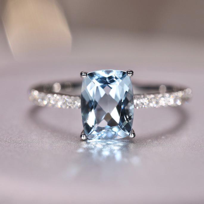 14K WHITE GOLD 1.12 CT VIVID BLUE NATURAL AQUAMARINE & DIAMOND RING (1 of 9)